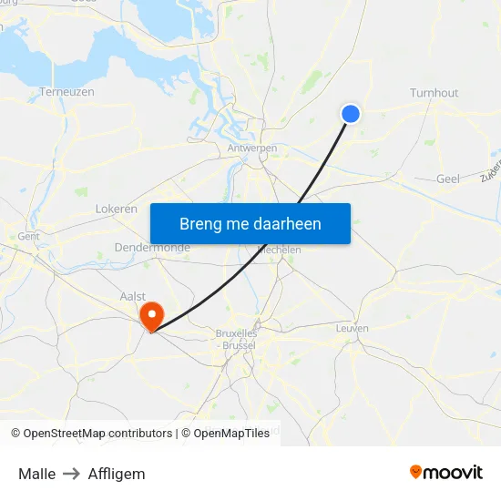 Malle to Affligem map