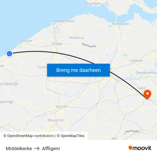 Middelkerke to Affligem map