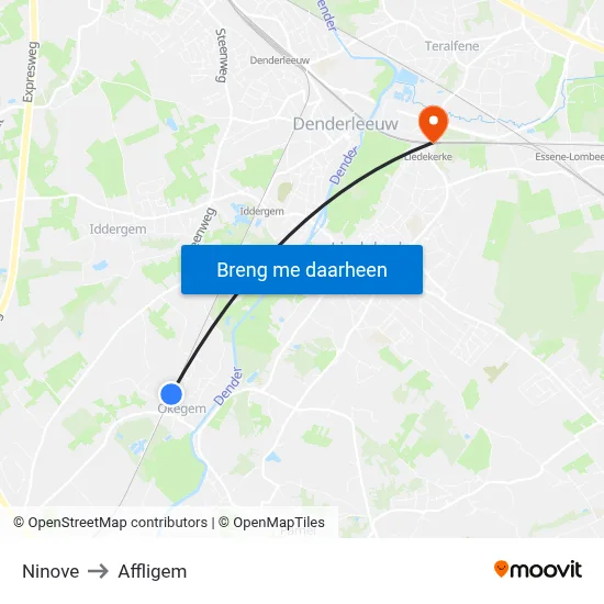 Ninove to Affligem map