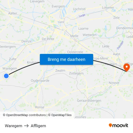 Waregem to Affligem map