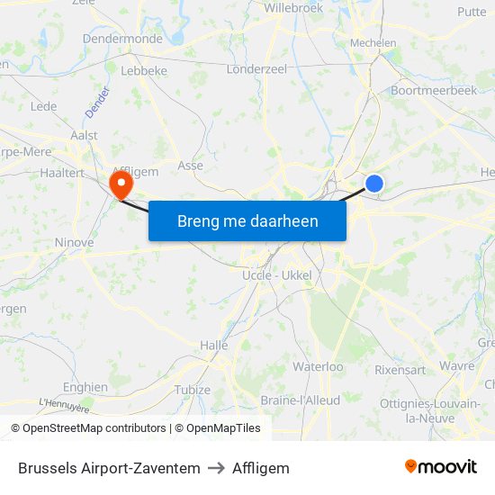 Brussels Airport-Zaventem to Affligem map
