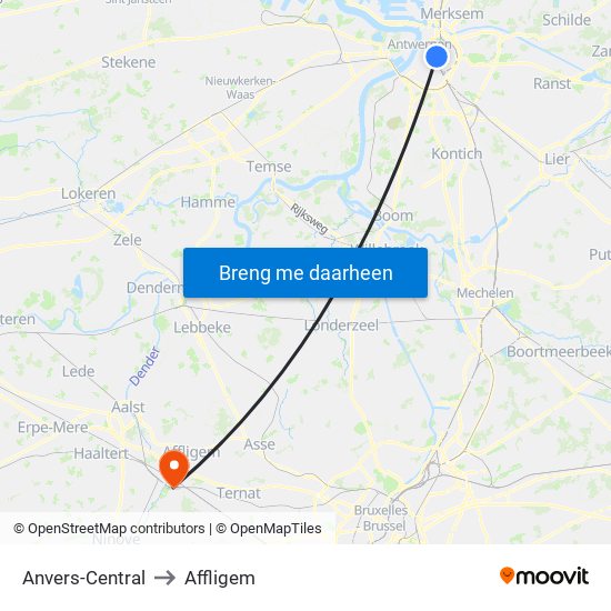 Anvers-Central to Affligem map