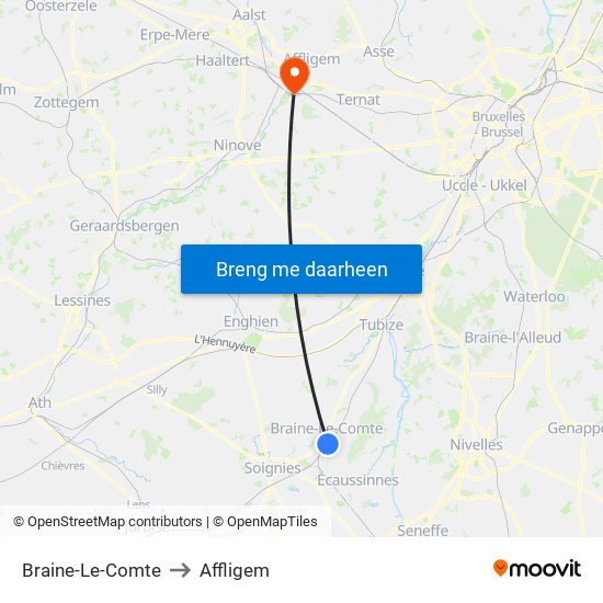 Braine-Le-Comte to Affligem map