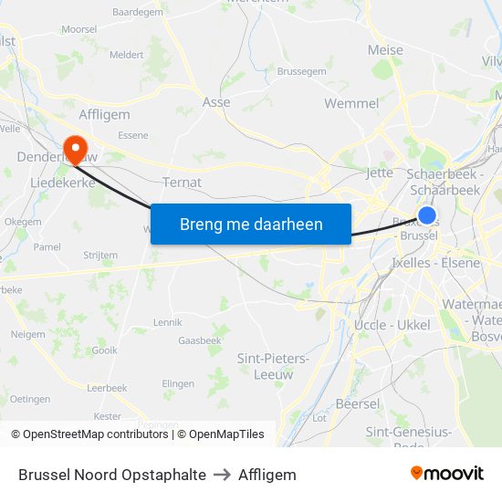 Brussel Noord Opstaphalte to Affligem map