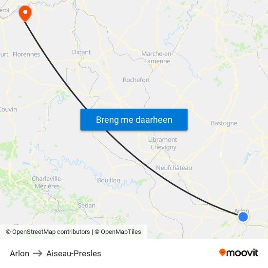 Arlon to Aiseau-Presles map