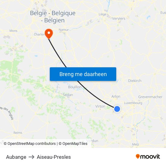 Aubange to Aiseau-Presles map