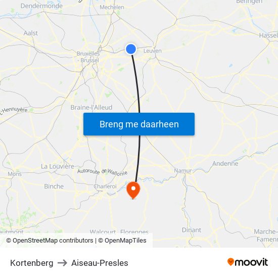Kortenberg to Aiseau-Presles map