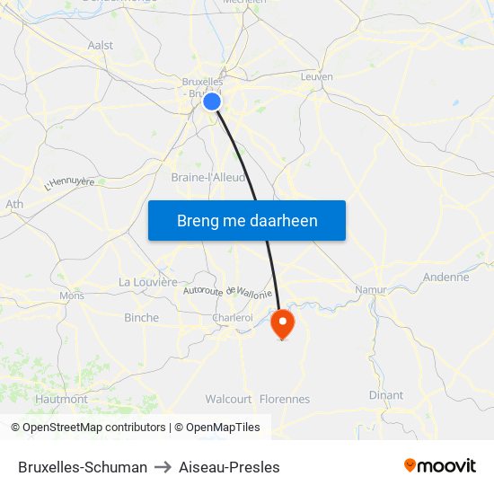Bruxelles-Schuman to Aiseau-Presles map