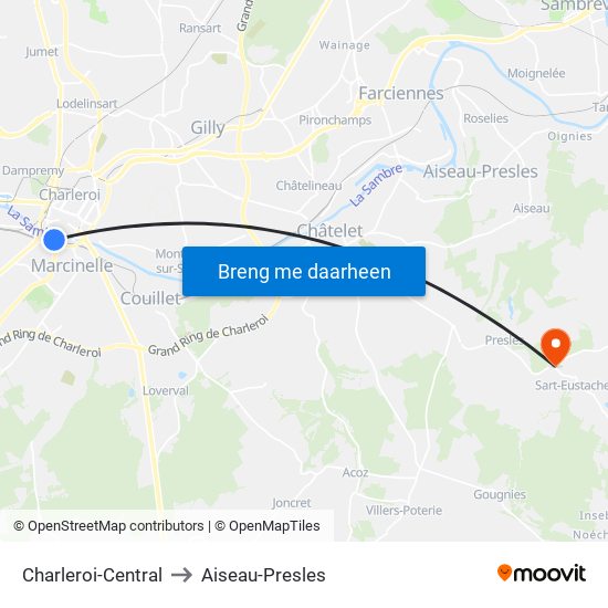 Charleroi-Central to Aiseau-Presles map