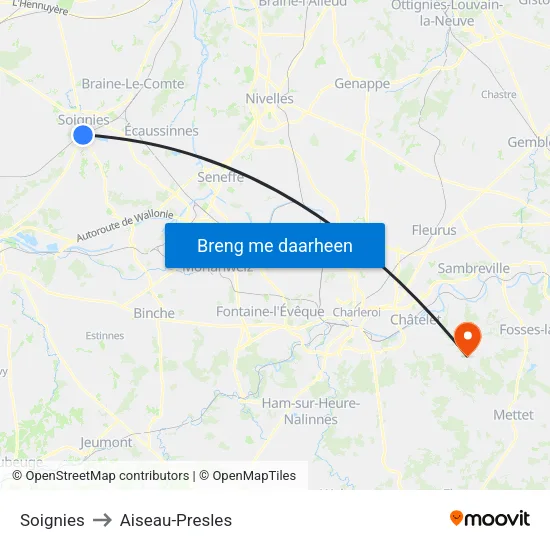 Soignies to Aiseau-Presles map