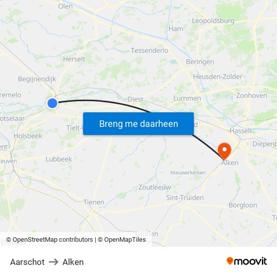 Aarschot to Alken map