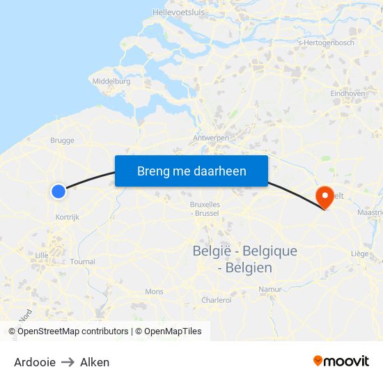 Ardooie to Alken map