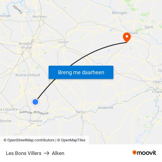 Les Bons Villers to Alken map