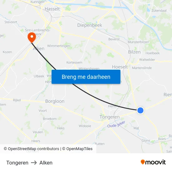 Tongeren to Alken map