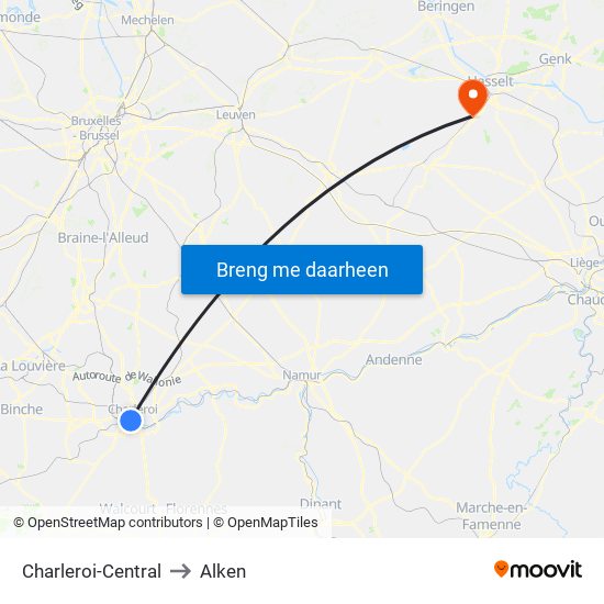 Charleroi-Central to Alken map