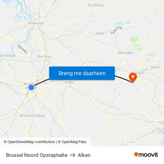 Brussel Noord Opstaphalte to Alken map