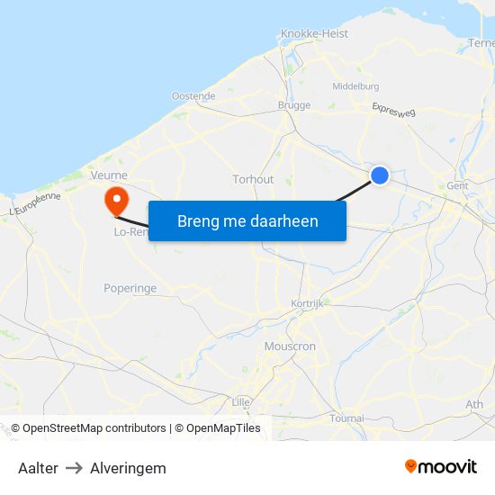 Aalter to Alveringem map