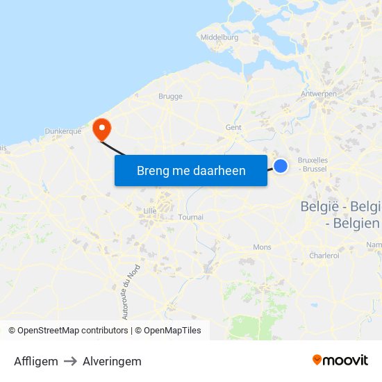 Affligem to Alveringem map