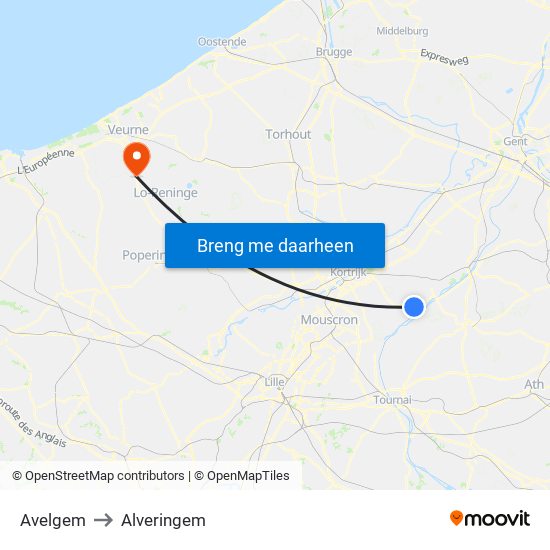 Avelgem to Alveringem map