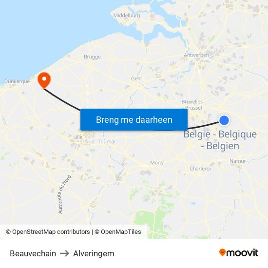 Beauvechain to Alveringem map