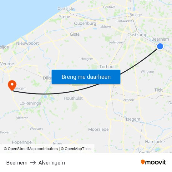 Beernem to Alveringem map