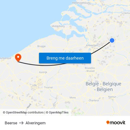 Beerse to Alveringem map