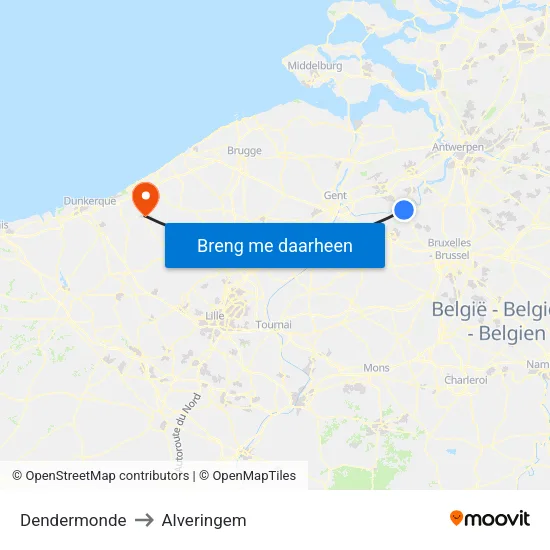 Dendermonde to Alveringem map