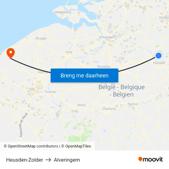 Heusden-Zolder to Alveringem map