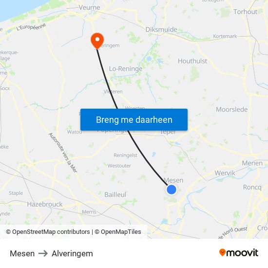 Mesen to Alveringem map