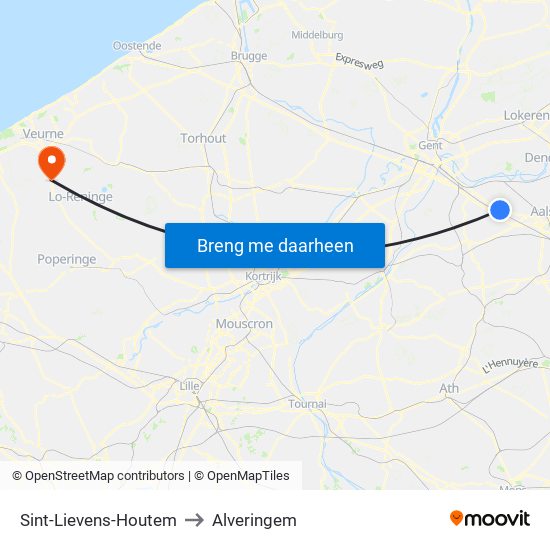 Sint-Lievens-Houtem to Alveringem map