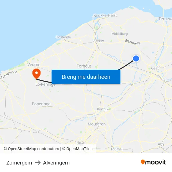 Zomergem to Alveringem map