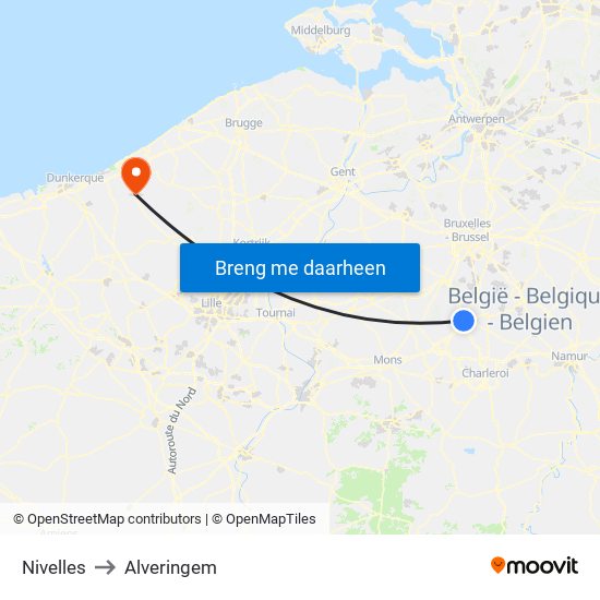 Nivelles to Alveringem map