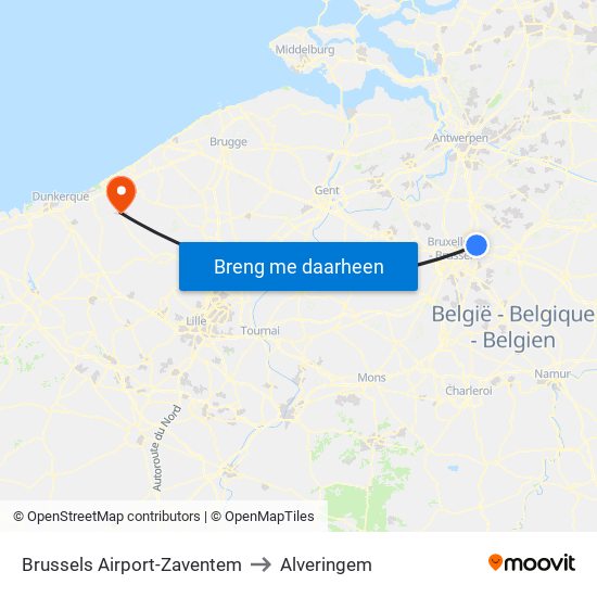 Brussels Airport-Zaventem to Alveringem map