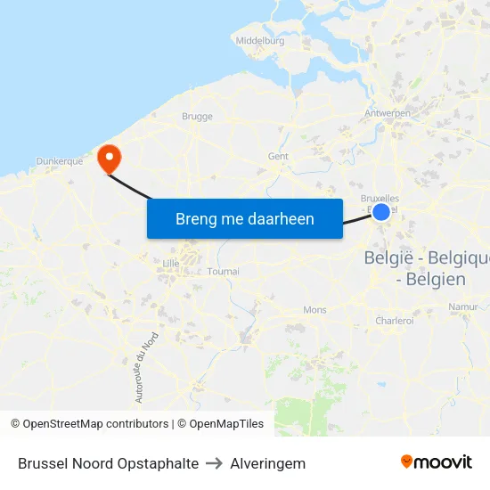 Brussel Noord Opstaphalte to Alveringem map