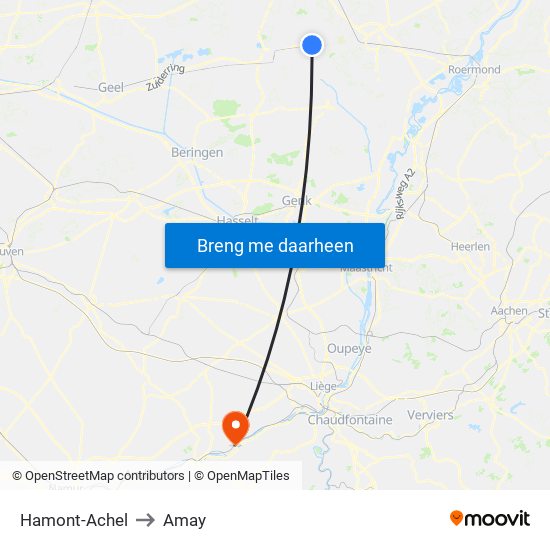 Hamont-Achel to Amay map