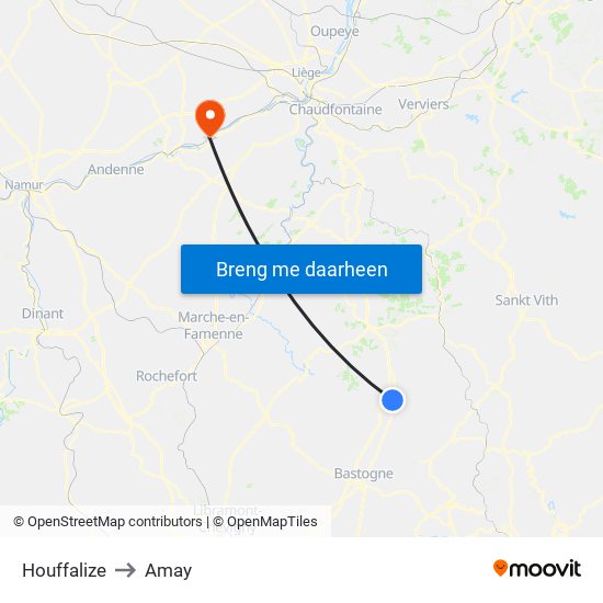 Houffalize to Amay map