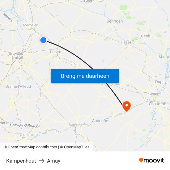 Kampenhout to Amay map