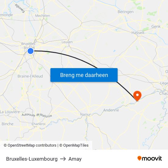 Bruxelles-Luxembourg to Amay map