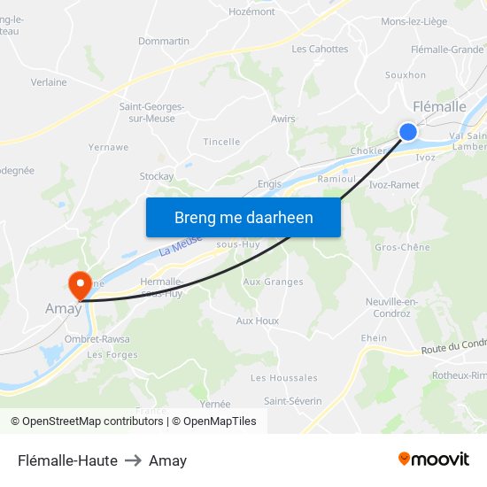 Flémalle-Haute to Amay map