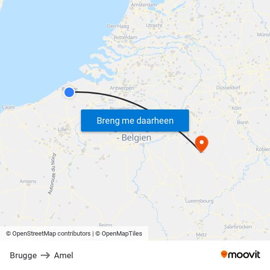 Brugge to Amel map
