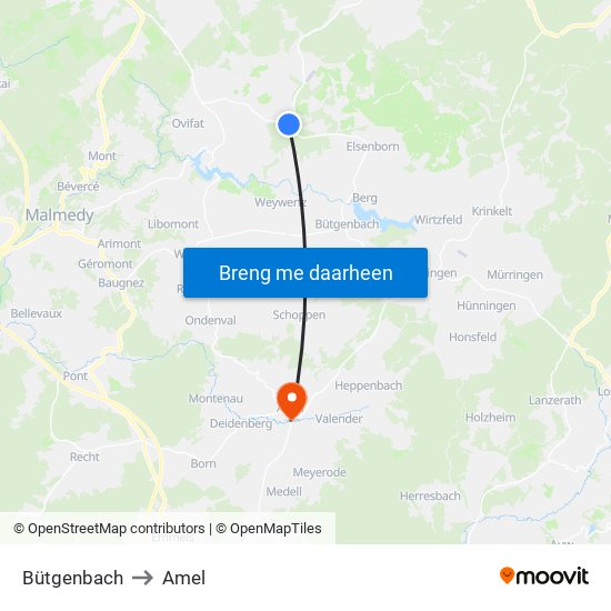 Bütgenbach to Amel map