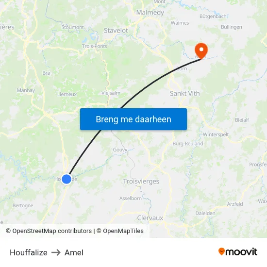 Houffalize to Amel map
