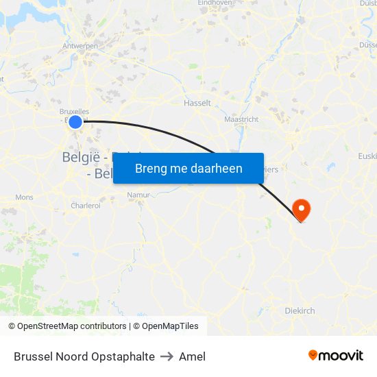 Brussel Noord Opstaphalte to Amel map
