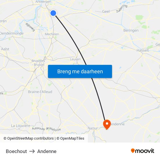 Boechout to Andenne map