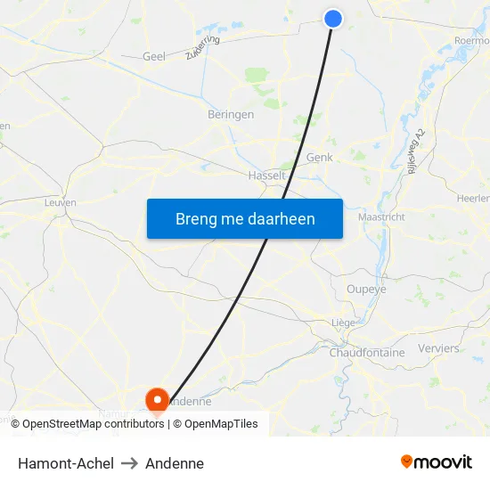 Hamont-Achel to Andenne map