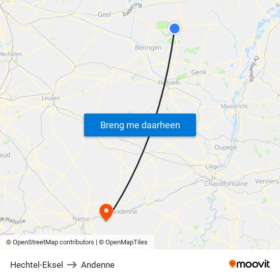 Hechtel-Eksel to Andenne map