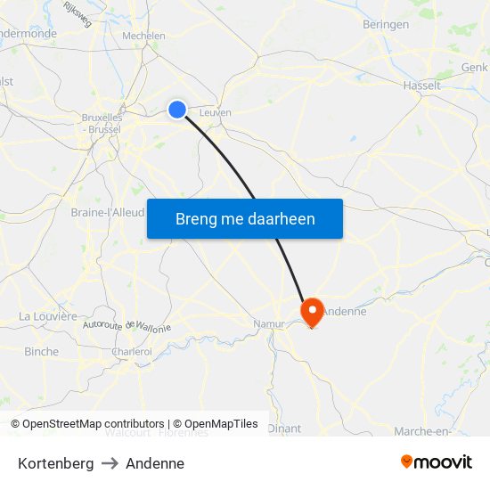 Kortenberg to Andenne map