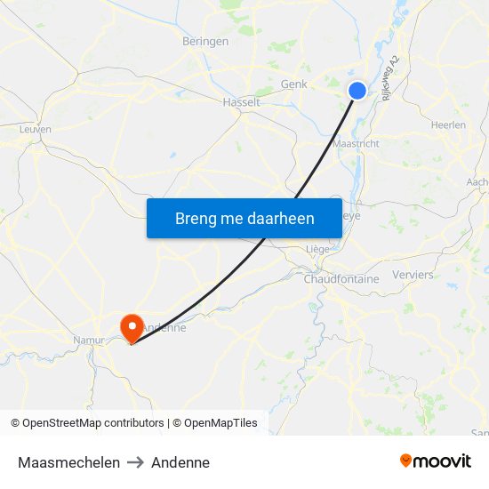 Maasmechelen to Andenne map