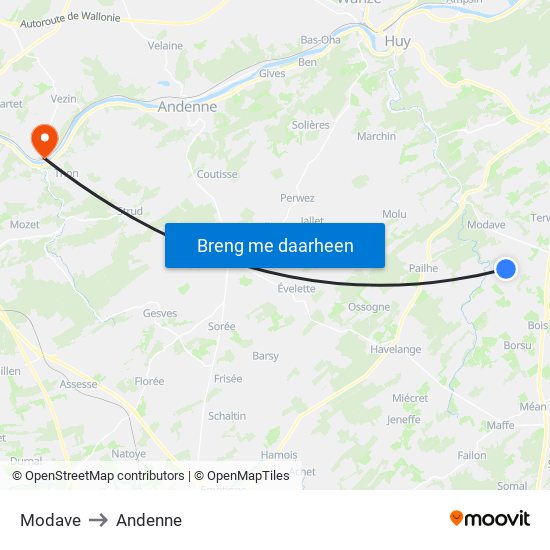 Modave to Andenne map
