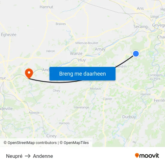 Neupré to Andenne map